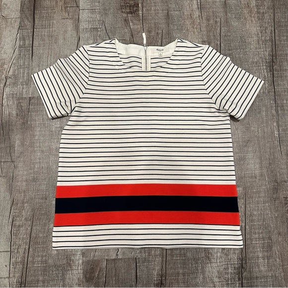 Madewell Mainsail Short Sleeve Striped Shirt Black White Red Women's Size Small - Picture 2 of 8